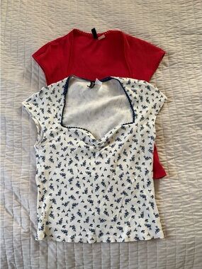 Divided Red Short-Sleeve Top & White Floral Top from H&M